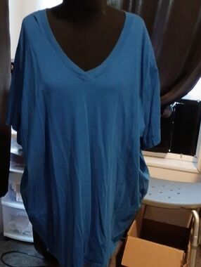 Roaman's Relaxed V-Neck Tee in Blue